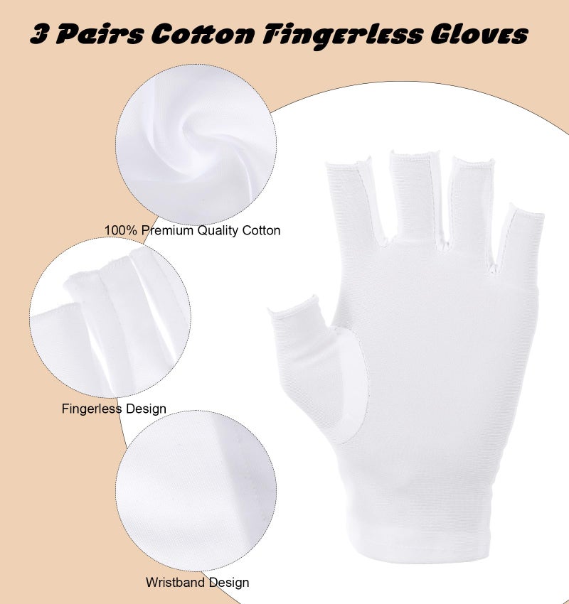 ValueBargain 3 Pairs Cotton Gloves for Dry Hands Sleeping, White Thin Fingerless Cotton Moisturizing Gloves Overnight for Dry Hands, Without Fingertips Design Touchscreen-Friendly, Moisturizing & Spa for Sleeping - Image 3